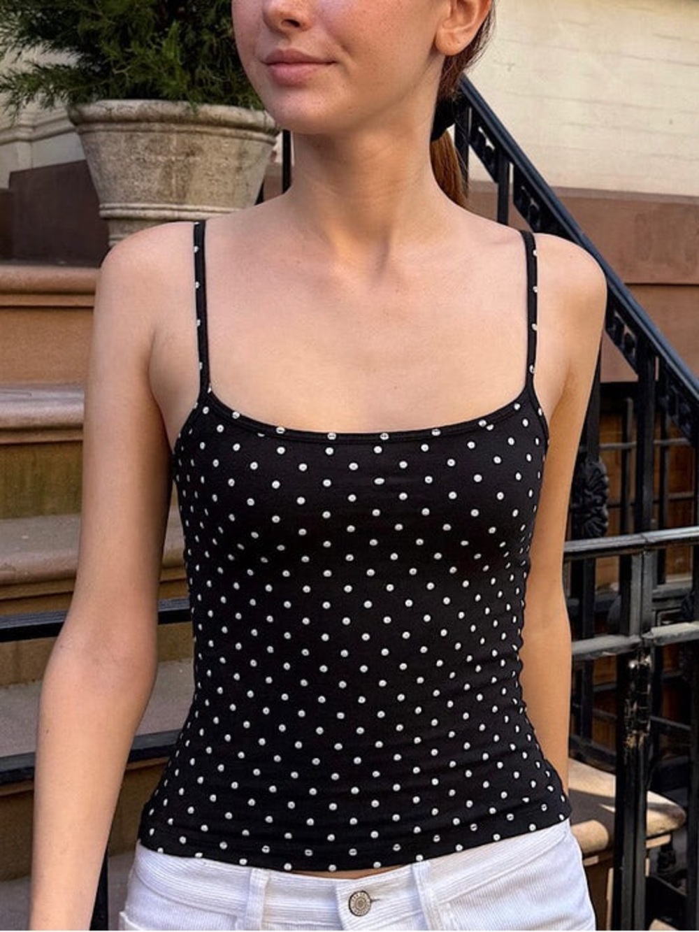 Brandy Melville Black Polka Dot Spaghetti Strap Tank